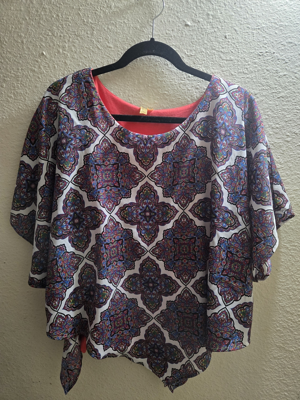 Chenault Boho Mosaic Tunic with Coral Underlayer